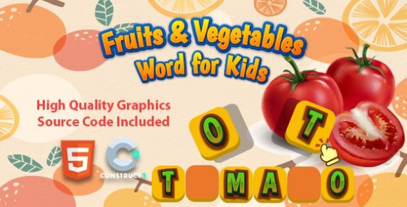 Fruits and Vegetables Word for Kids HTML5 Game Source