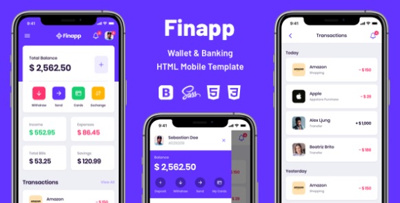 Finapp Wallet and Banking HTML Mobile Template Download