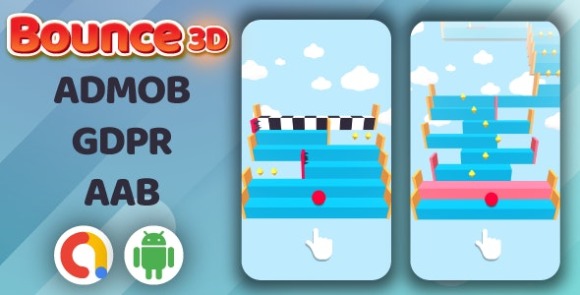 Bounce3D Jumping Ball Android Game with Admob Ads