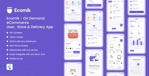Ecomik Ecommerce Flutter App Template for User Store and Delivery