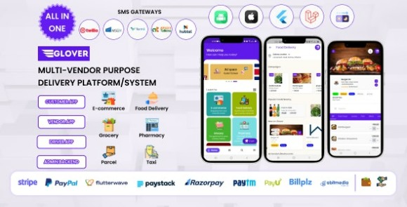 Glover Grocery Food Pharmacy Courier and Service Provider Backend Driver and Vendor App Source