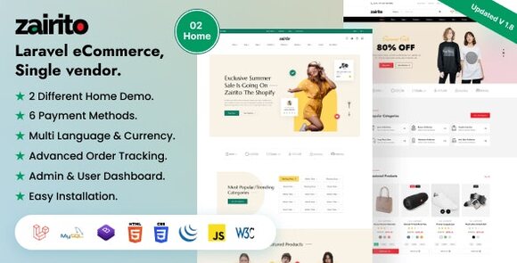 Zairito Laravel eCommerce System Single Vendor Script