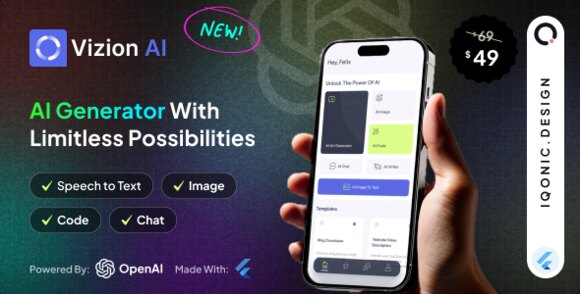 Vizion AI Creator App with Flutter with ChatGPT Source