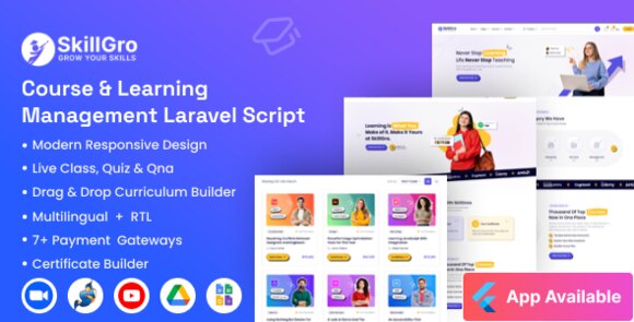 SkillGro LMS Course and Learning Management System Laravel Script Nulled