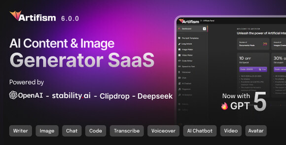Artifism AI Content Image Video Chat Chatbot Voiceover and Code Generator SaaS