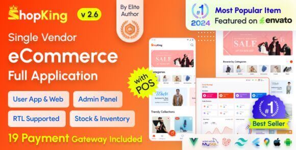ShopKing eCommerce App with Laravel Website Admin Panel with POS Inventory